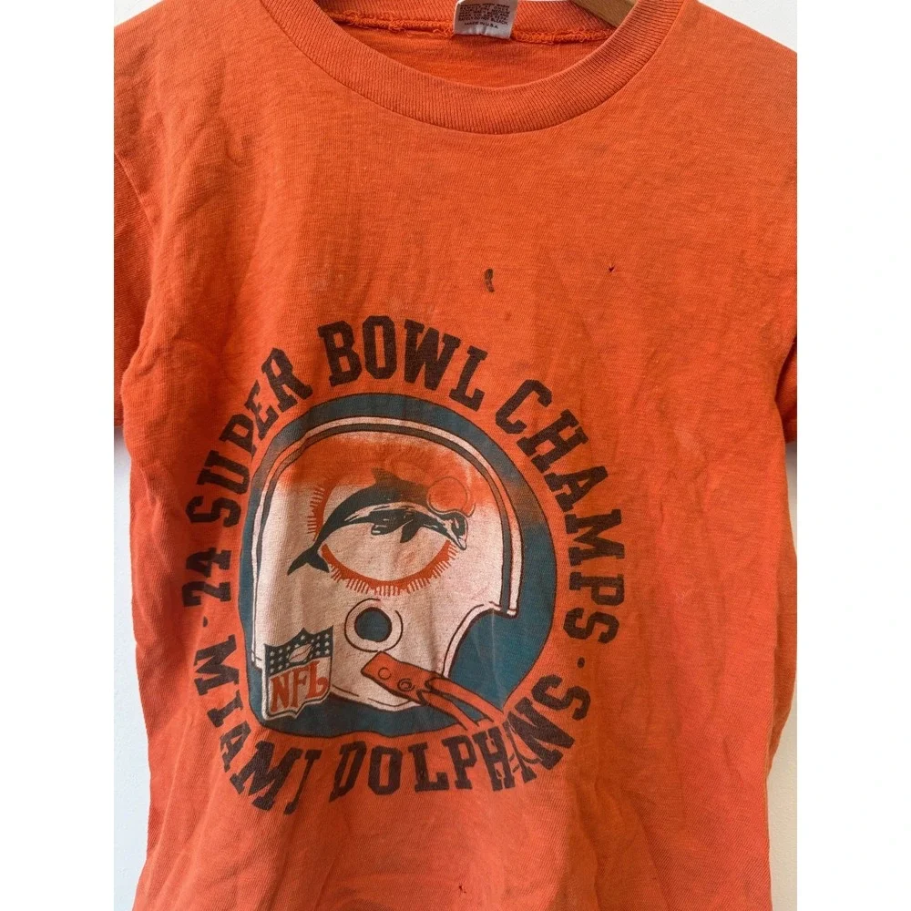 Vintage Miami Dolphins Shirt Kids Medium Orange NFL Football Super Bowl 1974 70s - Picture 2 of 7